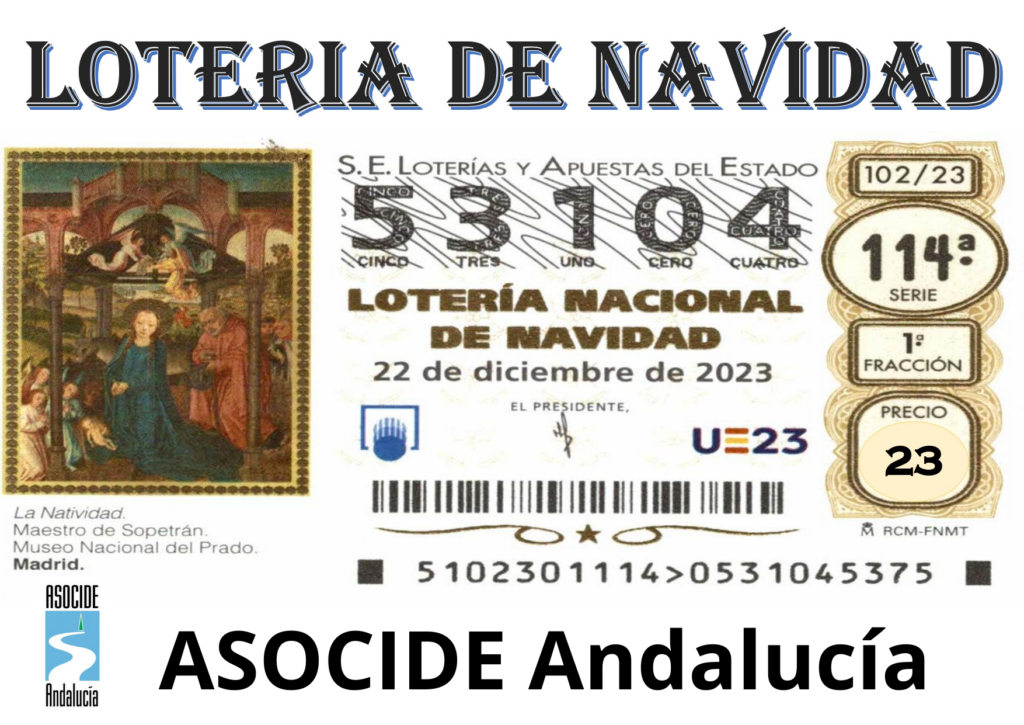 Imagen décimo lotería Navidad 2023. Número 53104, precio 23€.